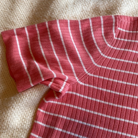 Talbots 2X summer short sleeve sweater Peach and white stripe - Picture 3 of 6
